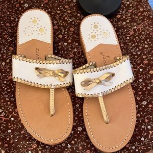 Jack Rogers Cream and Gold Bow Sandals